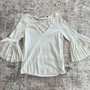 Cyrus Creamy White Crisscross Bell Sleeve Sweater / Top